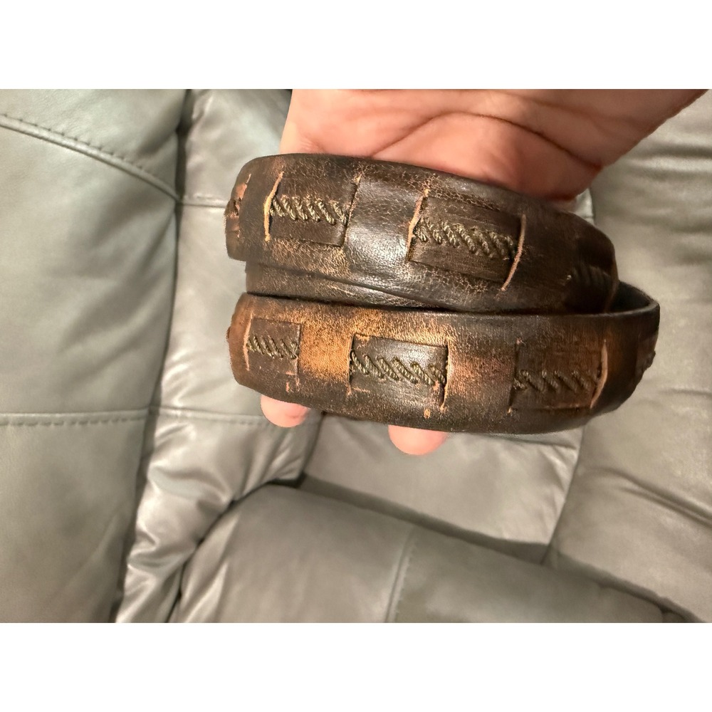 Italian Leather Belt Mens Size 38 Distressed Brown‎ Buckle Casual Dress - Picture 3 of 6